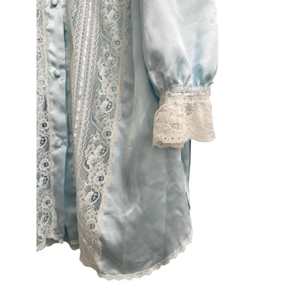 Bert Yelin for Iris Blue Satin Night Gown Dress Lace Sexy Feminine Bridal Large - Picture 7 of 10